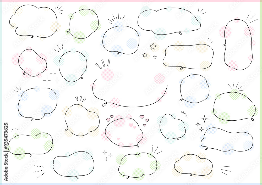 Fototapeta premium 手書き 手描き シンプルな吹き出しセット(ドットスタイル)