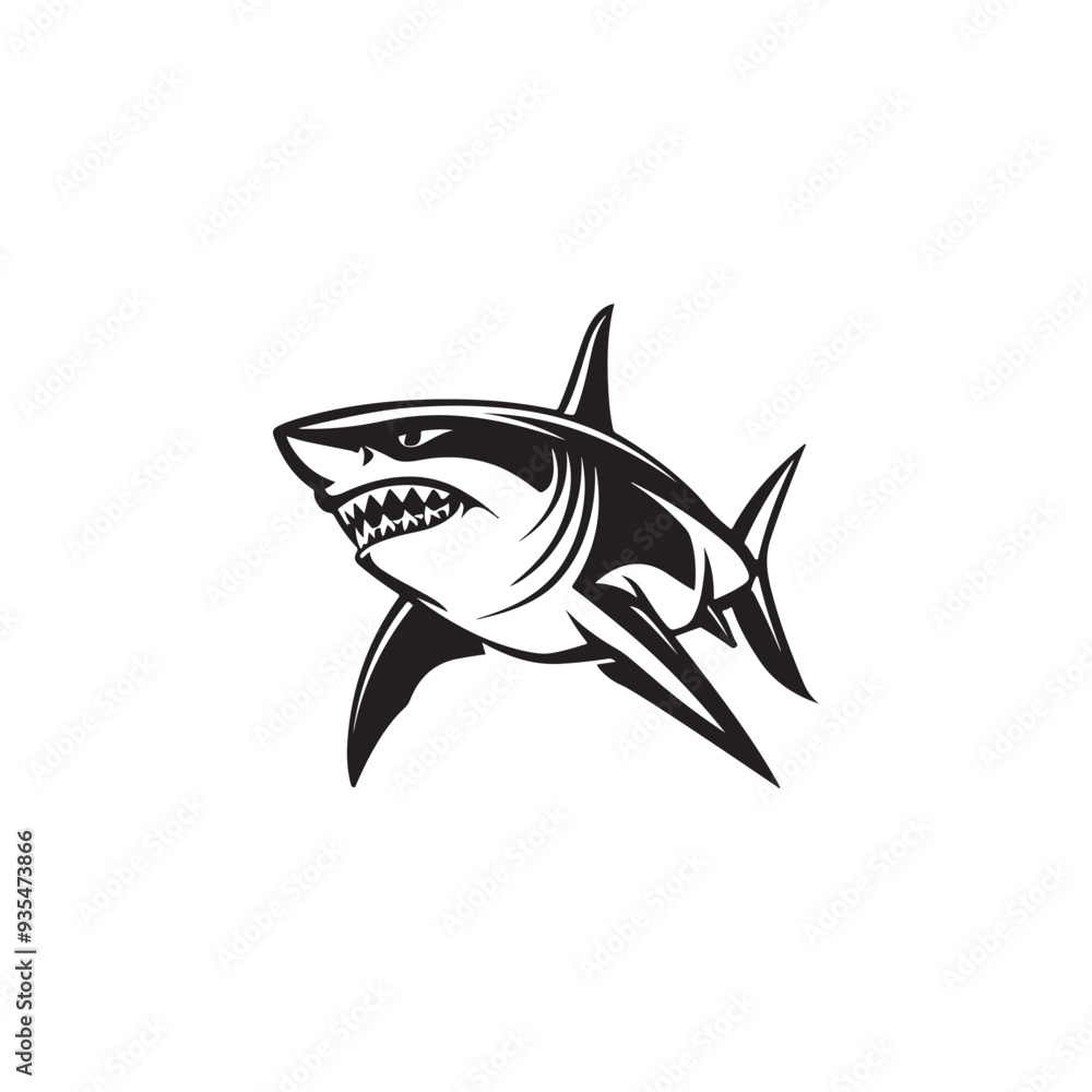 Logo great white shark vector design isolated on white background - black and white logo great white shark Logo great white shark vector design isolated on white background - black and white logo great white shark