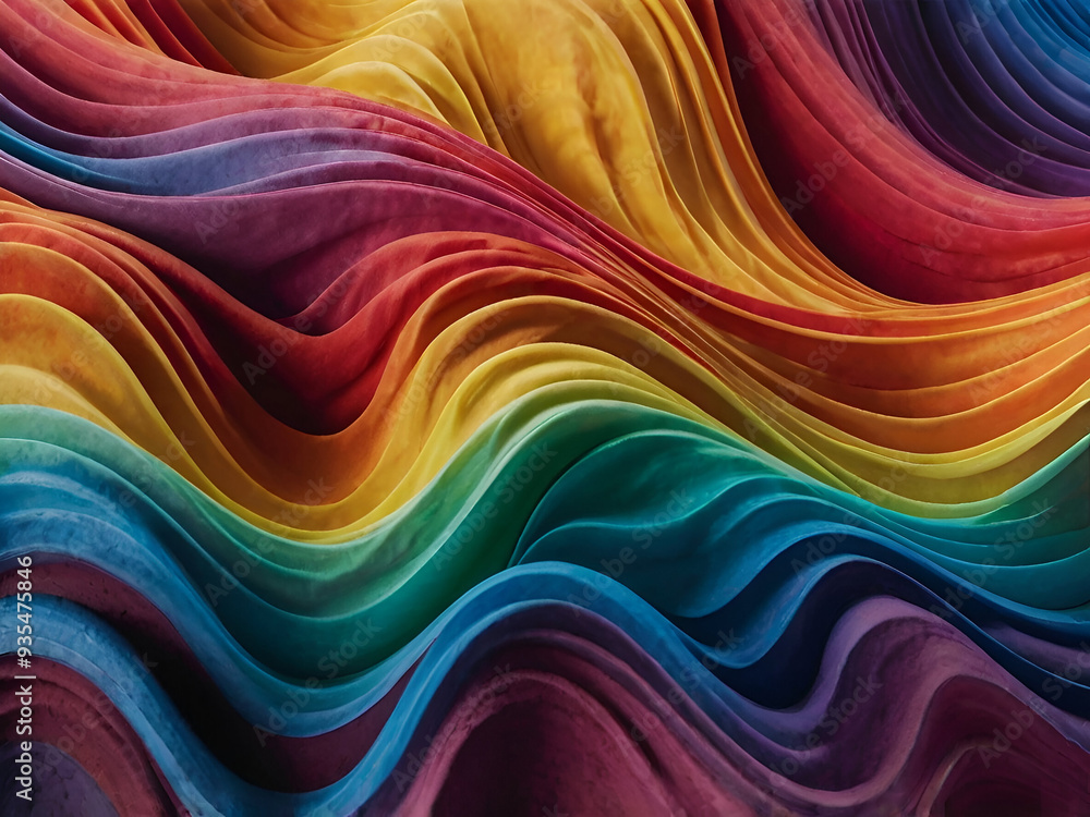 Obraz premium A background with rainbow colors smoothly transitioning in a curved wave pattern, perfect for a dynamic and colorful design.