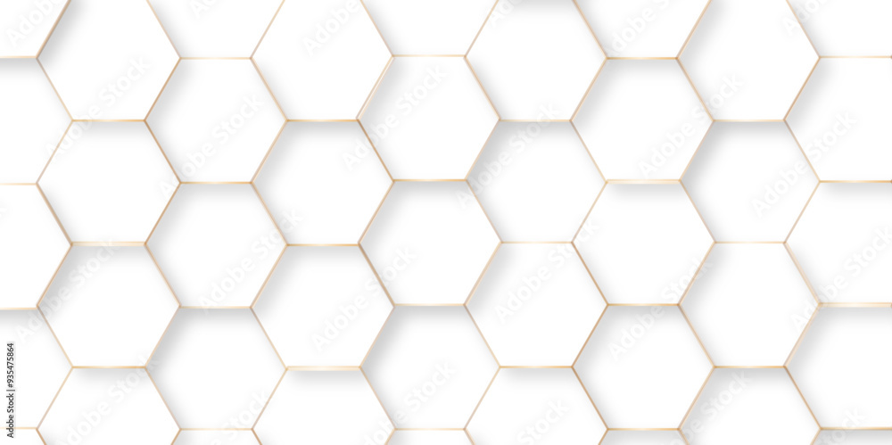 Naklejka premium Modern simple style seamless pattern with hexagonal graphic design with shadows. Geometric art texture mosaic white background. abstract molecular structures technology, wallpaper background, vector. 