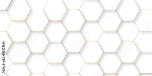 Modern simple style seamless pattern with hexagonal graphic design with shadows. Geometric art texture mosaic white background. abstract molecular structures technology, wallpaper background, vector.	