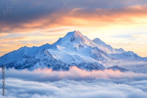 Wallpaper Mural Beautiful snow capped mountain with sea of clouds during sunrise  Torontodigital.ca
