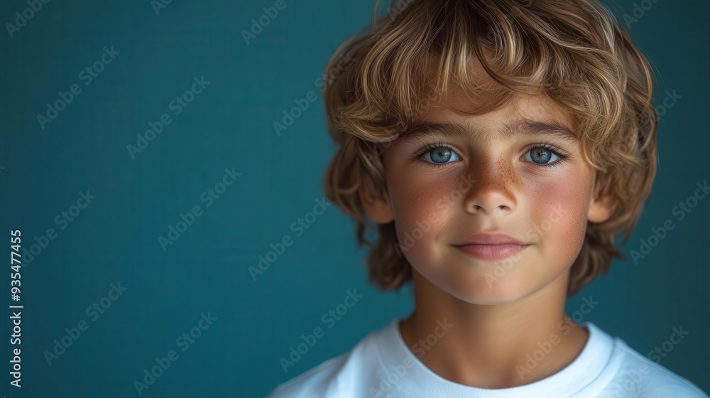 cheerful boy in white tshirt candid smile vibrant blue studio background clean minimalist mockup design youthful energy and innocence captured cheerful boy in white tshirt candid smile vibrant blue studio background clean minimalist mockup design youthful energy and innocence captured