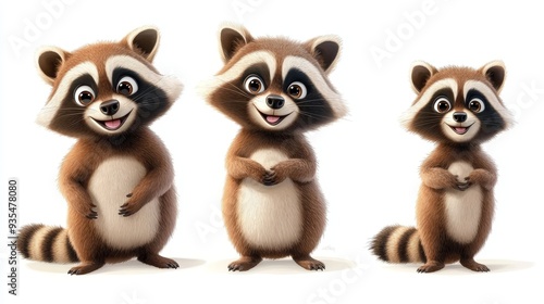 Cute Cartoon Raccoon Family Illustration