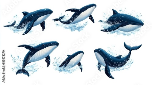 Six Humpback Whales Leaping From the Ocean