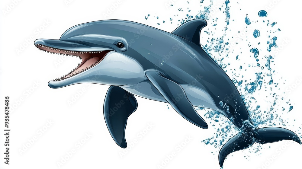 Fototapeta premium Jumping Dolphin with Water Splashes