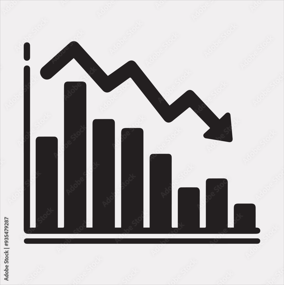 loss bar chart Vector silhouette illustration icon on a white background loss bar chart Vector silhouette illustration icon on a white background