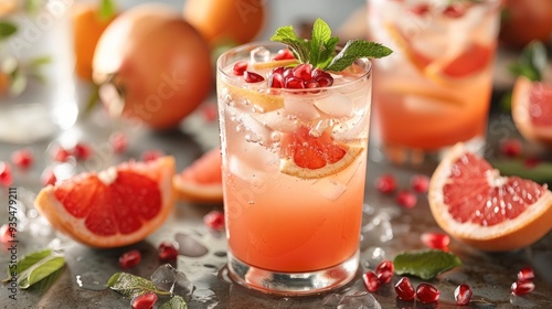 Wallpaper Mural Grapefruit and pomegranate cocktail or mock-tail, refreshing summer drink. Generative AI. Torontodigital.ca