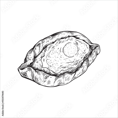 Khachapuri vector design isolated on white background - black and white illustration khachapuri