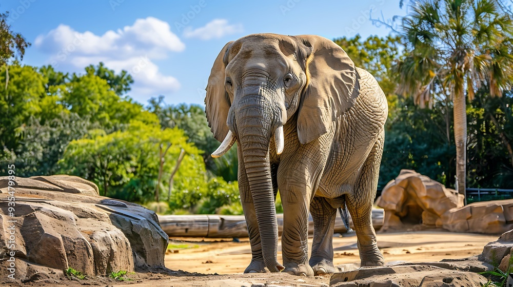 Fototapeta premium Large elephant in a public beautiful nature area