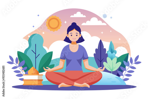 Woman meditating in nature with a peaceful expression