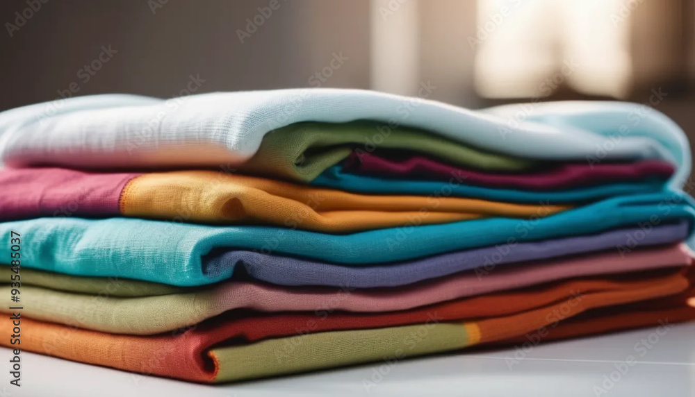 Stack of colorful natural linen as a background. 