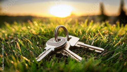 A bunch of lost keys in the grass, sunshine photo