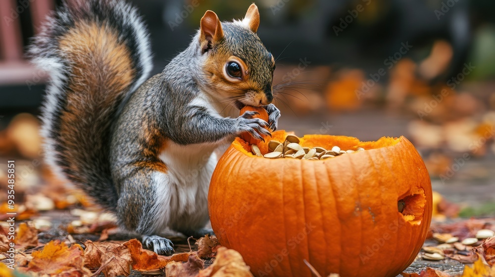 Squirrel Feasting on Pumpkin Seeds Squirrel Feasting on Pumpkin Seeds