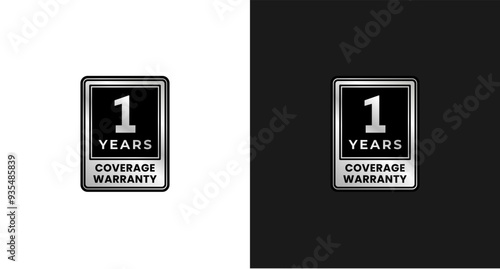 1 years warranty label or 1 years coverage warranty logo vector isolated. The best 1 years coverage warranty label for product packaging design element and more.
