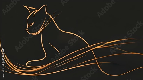 Silhouette image of a sitting cat on a beige background. Minimalist digital image. Cat and pet concept for design and print. Design for poster, wallpaper, banner. Isolated on plain background.