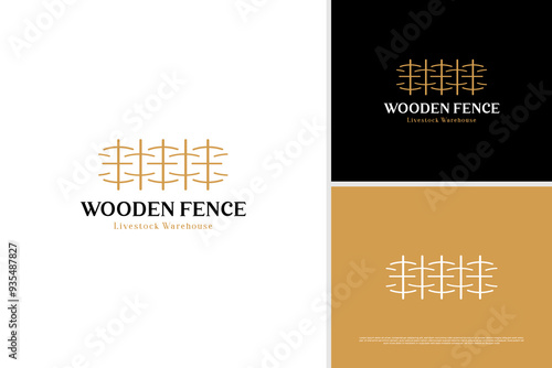 Wooden fence livestock barn logo design template