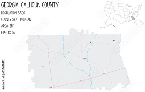 Large and detailed map of Calhoun County in Georgia, USA.