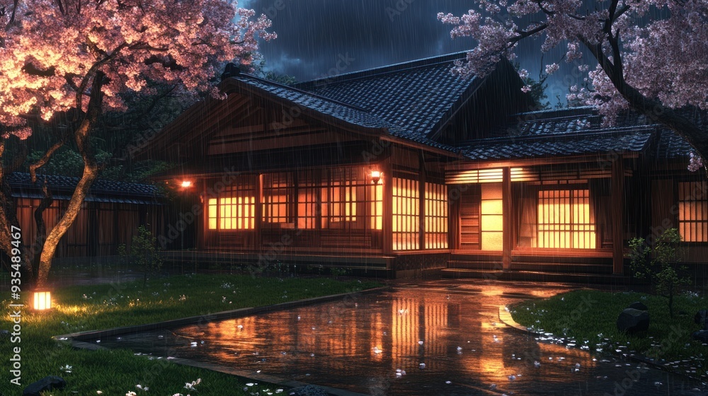 Fototapeta premium Japanese House in the Rain