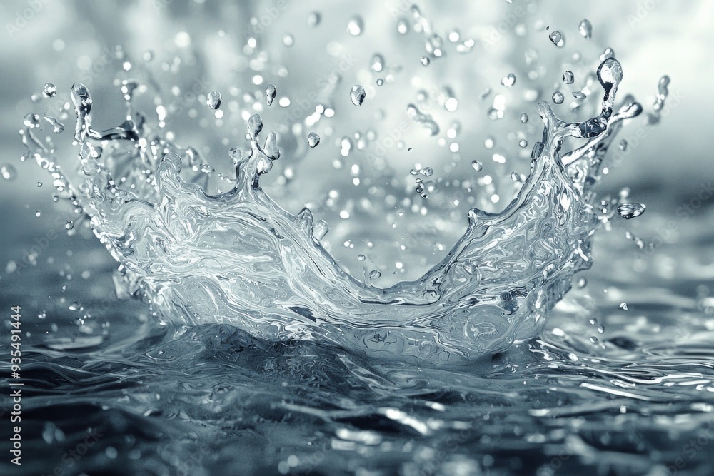 A stunning splash of water, capturing the beauty and motion of droplets in midair against a blurred backdrop. A stunning splash of water, capturing the beauty and motion of droplets in midair against a blurred backdrop.