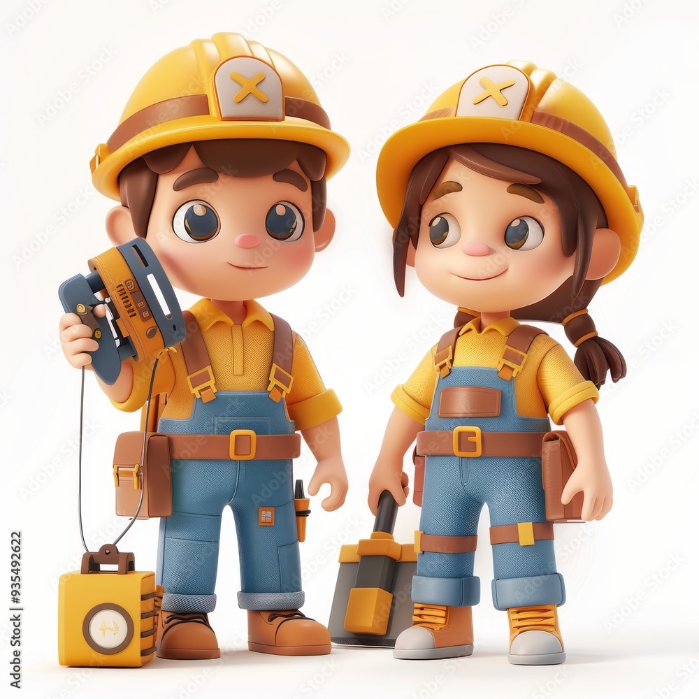 Cartoon 3D Labor Day and the importance of workers 3D cartoon style. Isolated white background Cartoon 3D Labor Day and the importance of workers 3D cartoon style. Isolated white background