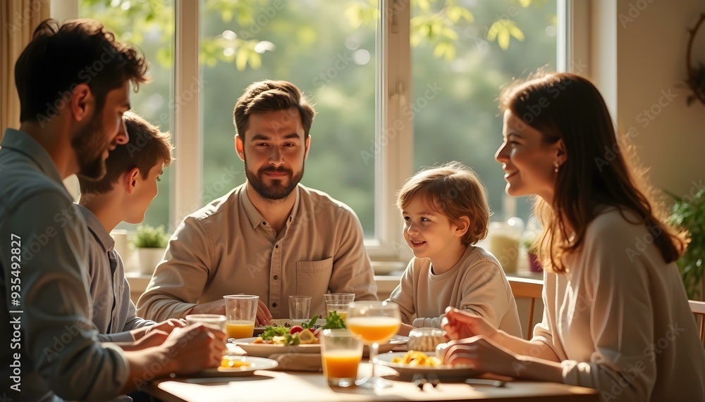 A family spending quality time together at a table on a warm day, enjoying a meal and creating cherished memories in a pleasant setting. A family spending quality time together at a table on a warm day, enjoying a meal and creating cherished memories in a pleasant setting.