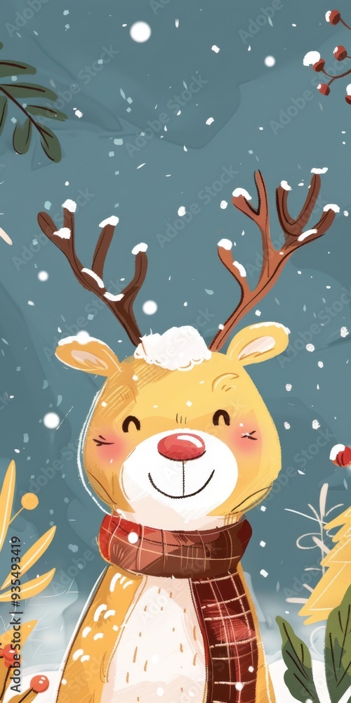 Naklejka premium Merry Christmas and Happy New Year. Christmas cute deer