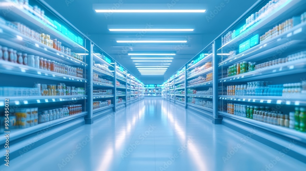 Fototapeta premium Supermarket aisle with shelves full of products