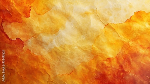 abstract artistic background close up of textured watercolor paper stained with orange and yellow paints : Generative AI