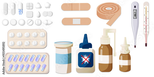 Set of different medicines for illness