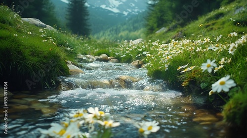 Idyllic mountain stream in a fantastic landscape Creek in tschergrben near Eibenboden in Lower Austria : Generative AI photo