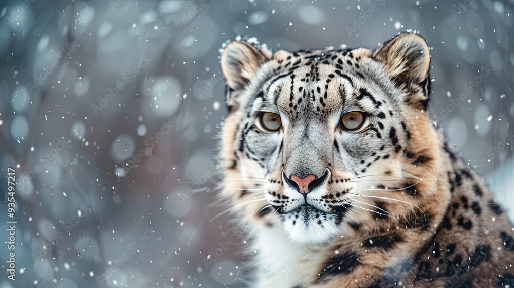 Snow leopard on the winter background Snow leopard on the winter background
