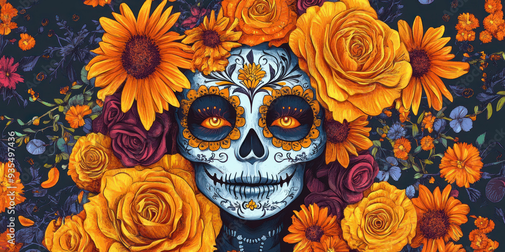 skull and flowers skull and flowers