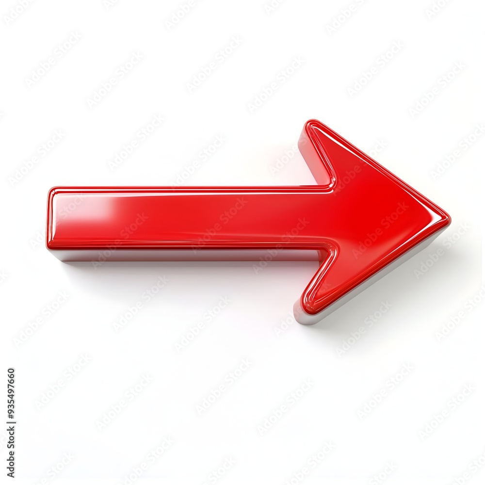 Glossy Red 3D Enter Arrow Pointing on White Background Glossy Red 3D Enter Arrow Pointing on White Background