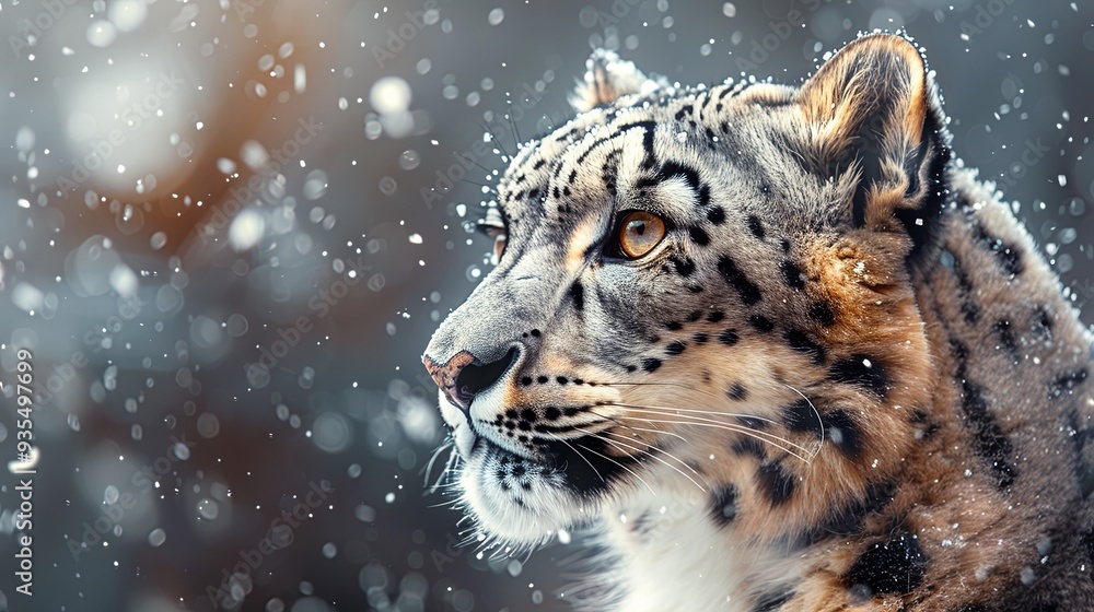 Fototapeta premium Snow leopard on the winter background