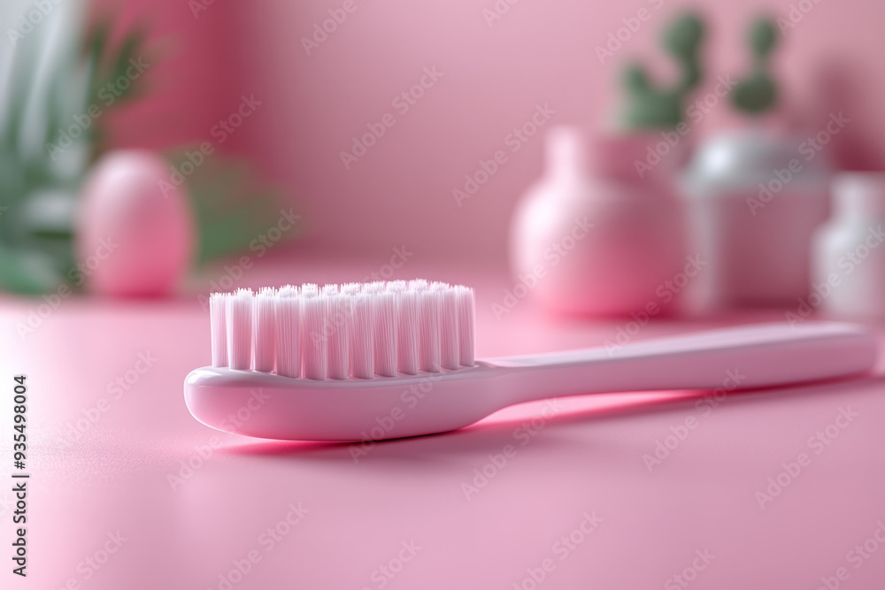 A toothbrush with toothpaste, isolated on a pastel pink background, symbolizing good oral hygiene, A toothbrush with toothpaste, isolated on a pastel pink background, symbolizing good oral hygiene,