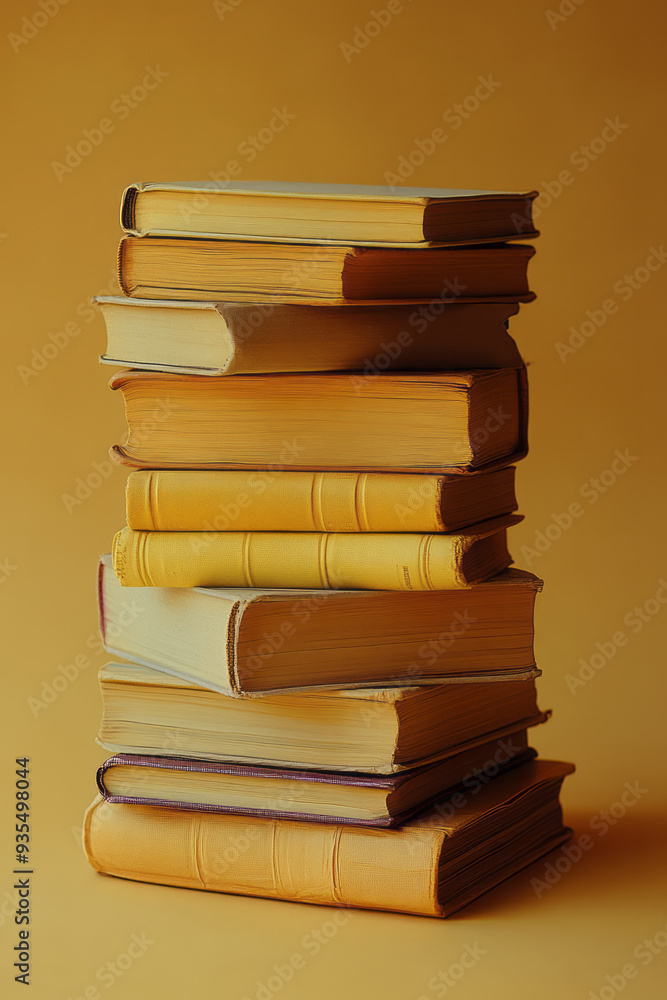 A stack of books, isolated on a pastel beige background, representing the habit of regular reading and continuous learning, A stack of books, isolated on a pastel beige background, representing the habit of regular reading and continuous learning,