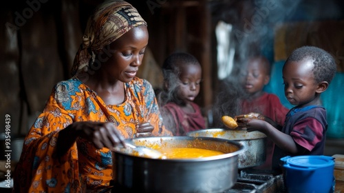 African Mother Cooking for