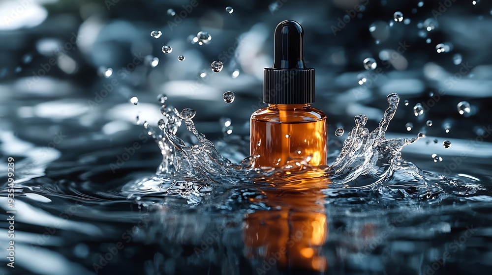 serum bottle in water with splashes and waves : Generative AI serum bottle in water with splashes and waves : Generative AI