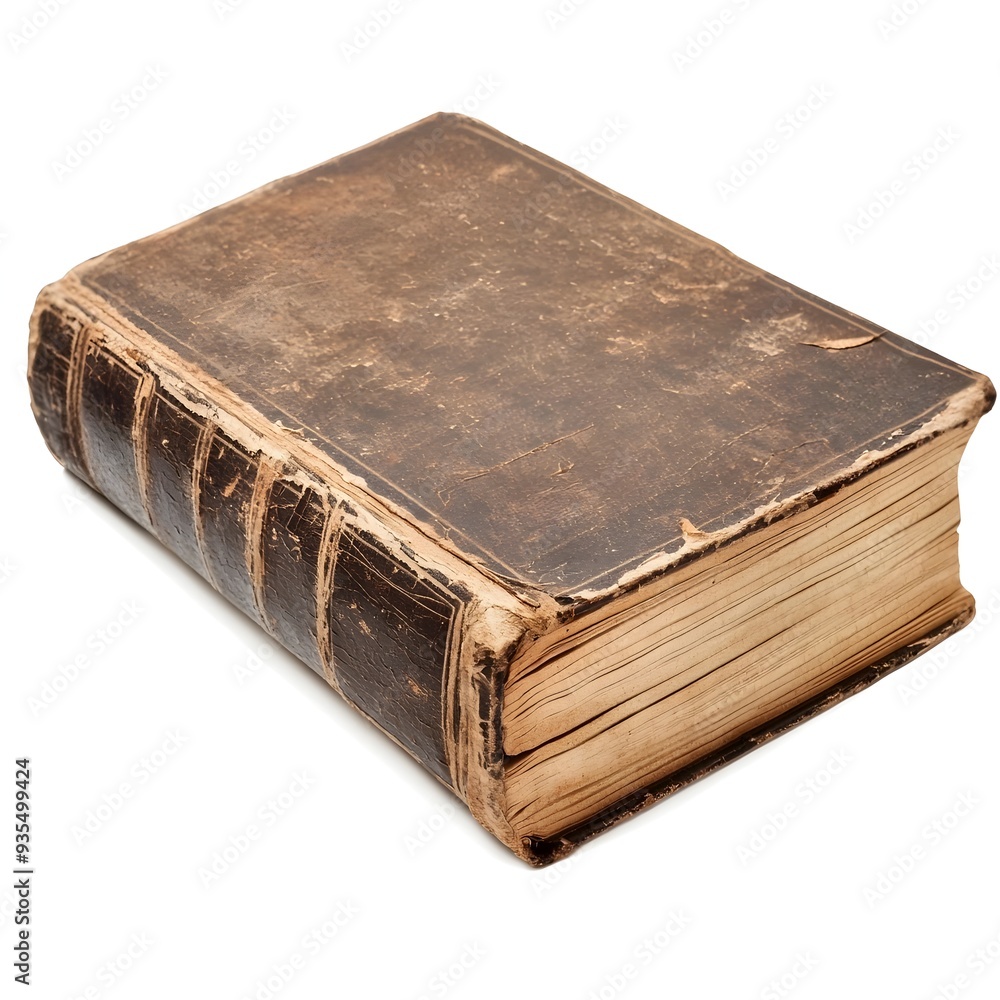 Photo of Aged Leather-Bound Textbook on White Background Photo of Aged Leather-Bound Textbook on White Background