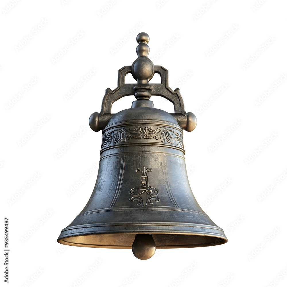 Photo of Antique Bronze School Bell on White Background