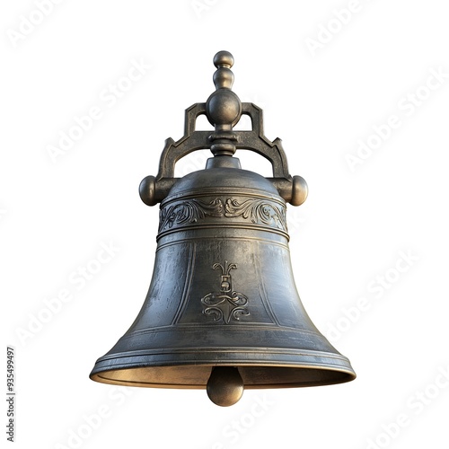 Photo of Antique Bronze School Bell on White Background photo