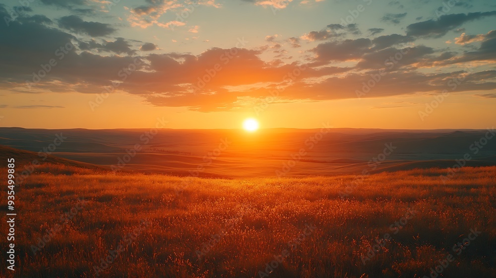 Sunset on the horizon over a vast landscape grasslands national park val marie saskatchewan canada : Generative AI Sunset on the horizon over a vast landscape grasslands national park val marie saskatchewan canada : Generative AI