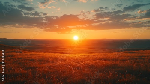 Sunset on the horizon over a vast landscape grasslands national park val marie saskatchewan canada : Generative AI