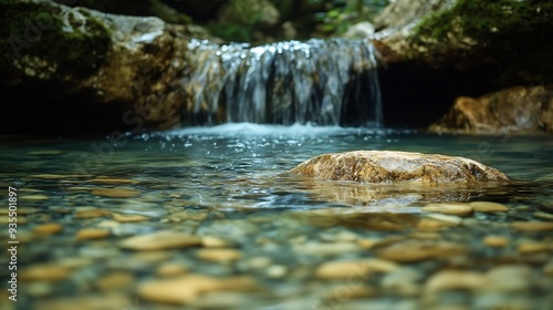 Calm and relaxing scenery Idyllic  place at crystal clear water mountain stream in amazing landscape Hundsbachfall near Eibenboden in tscherland in Lower Austria : Generative AI photo