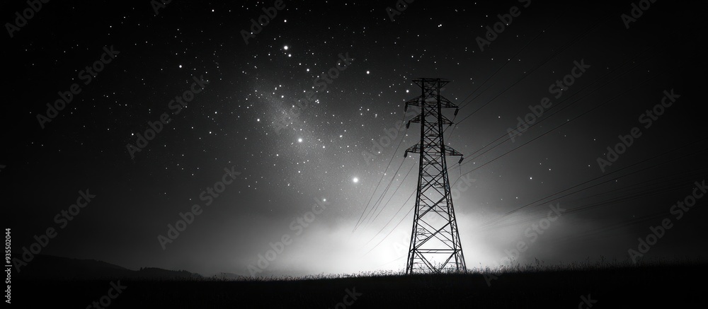 Naklejka premium Power Tower Under A Starry Sky
