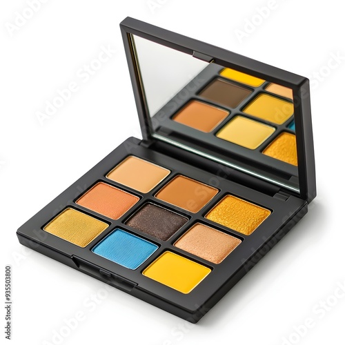 Visually Striking Eyeshadow Palette with Vibrant Hues and Gradient Patterns on Sleek Cosmetic Design