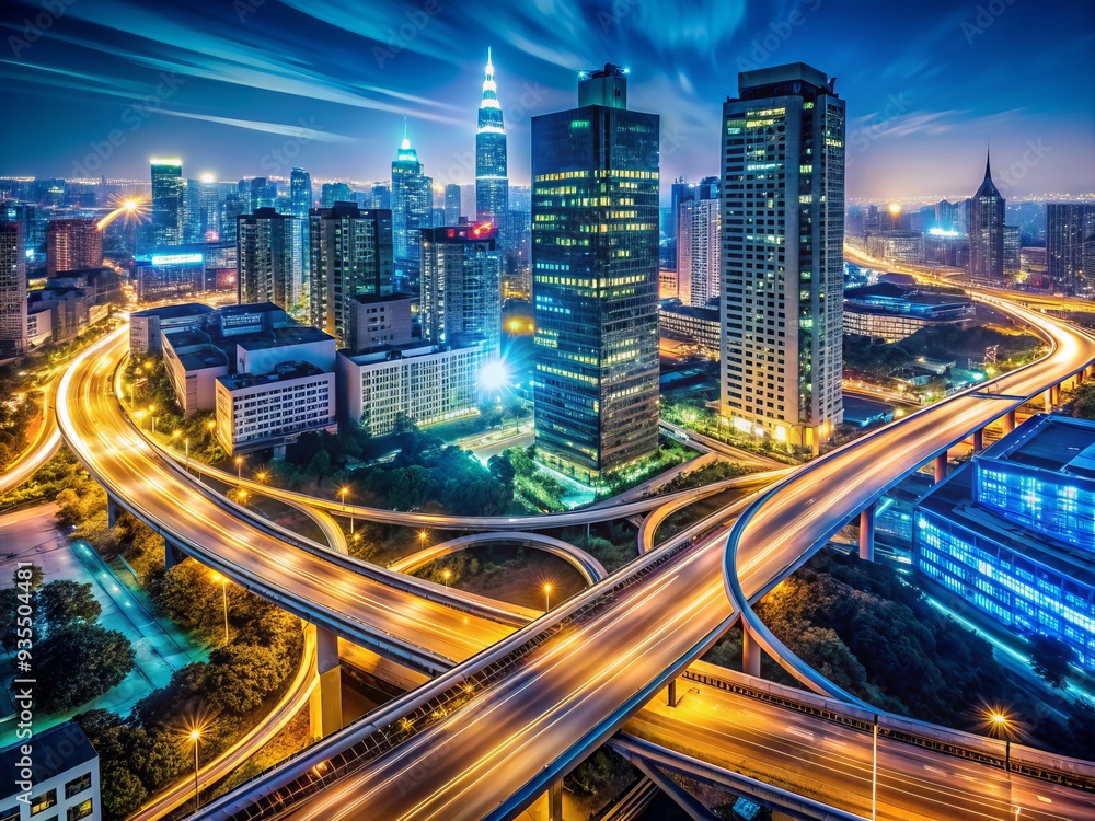 Fototapeta premium nocturnal cityscape metropolitan infrastructure strategic growth