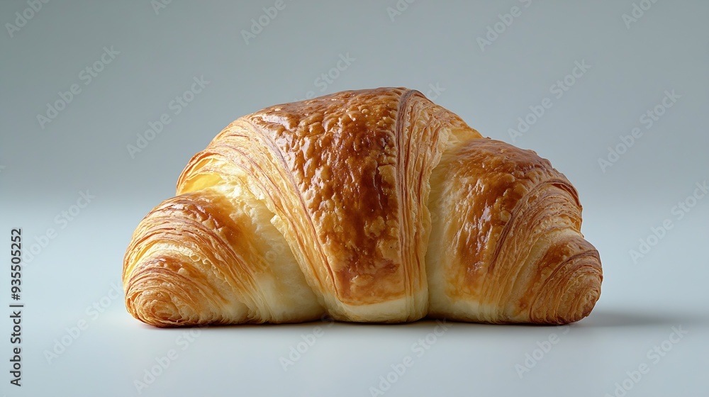 One croissant closeup isolated on white background : Generative AI One croissant closeup isolated on white background : Generative AI