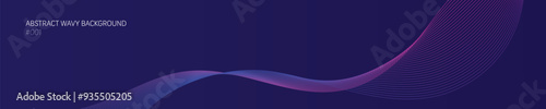 Abstract long background with a flowing purple line creating a wave pattern on dark blue space for edit